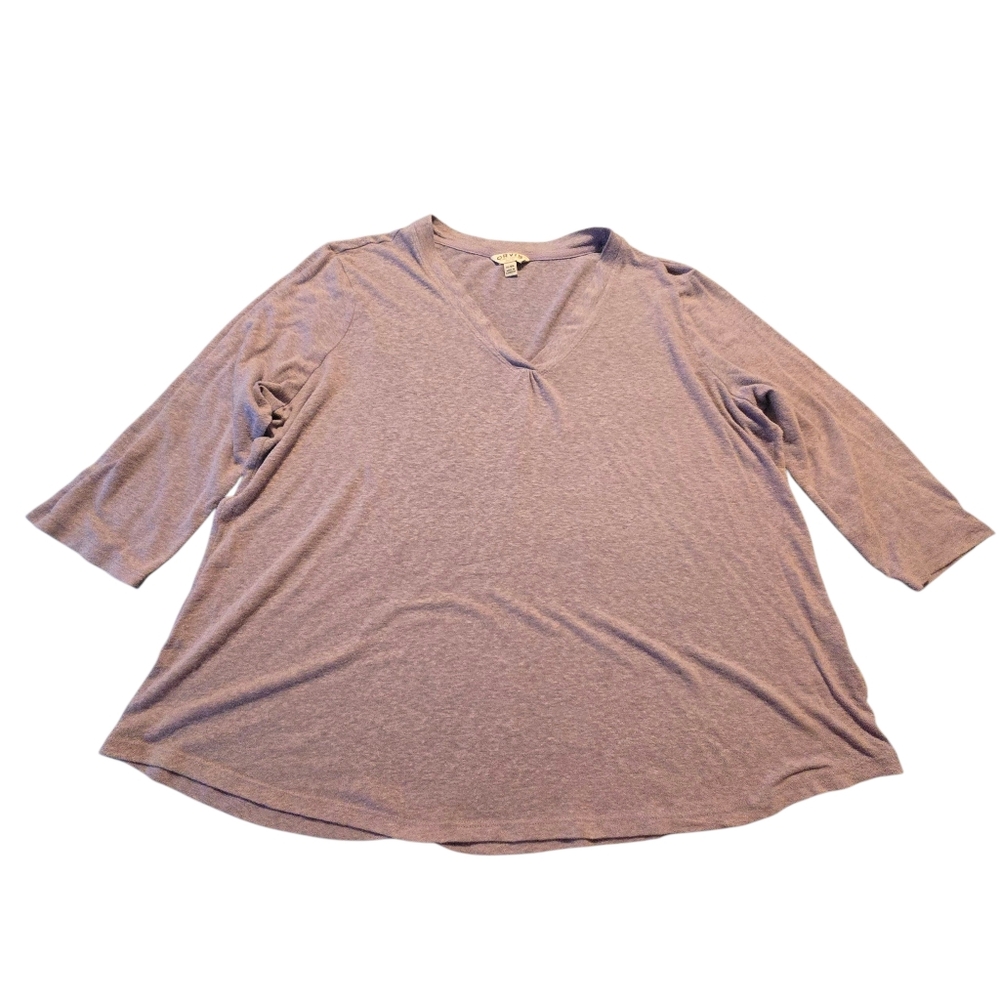 Orvis Womens Purple Linen Blend 3/4 Sleeve Vneck Top Size XL E23